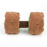 Snuffle dumbbell plush dog toy, brown and green